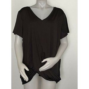 Women’s Sport Tops 3X Daisy Fuentes fit V Neck Short Sleeve Black front knot